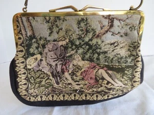 VINTAGE GOBELIN SZENE DAMEN HANDTASCHE KETTE GRIFF MADE IN WEST GERMANY - Bild 1 von 6