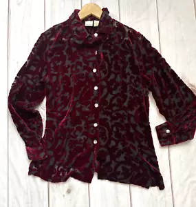 Merona Vintage Silk Blend Velvet Rayon Faux Rhinestone Button Shirt Womens Sz M - Picture 1 of 9