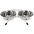 3PC SMALL DOUBLE PET DINER BOWL SET STAINLESS STEEL RAISED STAND CATS DOG FEEDER