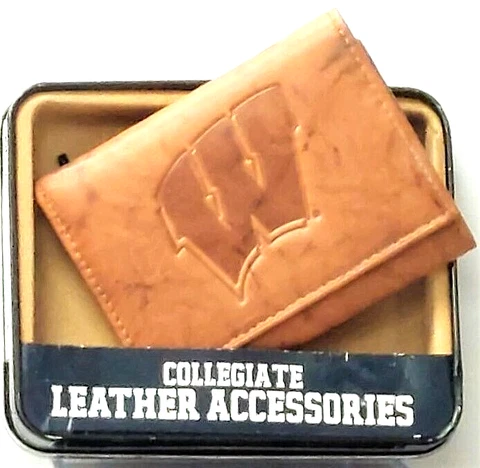 Wisconsin Badgers Embossed Leather Tri-Fold Wallet Tan New Rico Cover