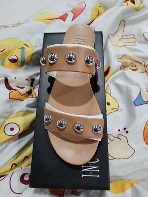 Inc international concepts womens flat, studded slippers size 9M. Tan colored. - Image 1 of 4