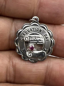 Vintage Sterling Silver DIPLOMA 'GRADUATION DAY' Pendant Charm - Picture 1 of 5
