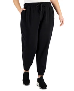ID Ideology Plus Size Solid Fleece Jogger Pants, Created for Macy's - Deep Black - Picture 1 of 3