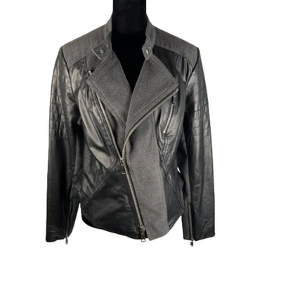 Chaqueta de moto de cuero genuino suave GILI para mujer talla 4 negra gris motociclista al aire libre Foto 1 de 4