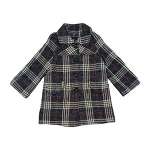 *VINTAGE* Size LARGE - MISS SIXTY - Wool Blend Trench Pea Coat Plaid Jacket RARE - Picture 1 of 9