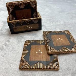 Juego de 6 posavasos tejidos de mimbre ratán vintage Tiki Bar Boho rústico - Imagen 1 de 6