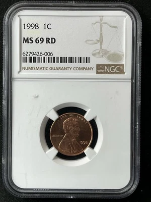 1998  1C RD Lincoln Memorial One Cent  NGC MS69RD   6279426-006 - Image 1 of 2