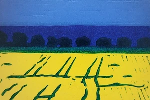 Farb-Linolschnitt „Rapsfeld am Meer II“, Originaldruck, signiert T. Ehmke, 2025 - Bild 1 von 5