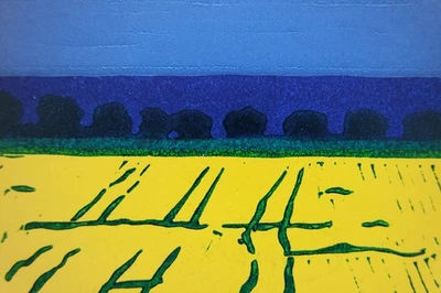 Farb-Linolschnitt „Rapsfeld am Meer II“, Originaldruck, signiert T. Ehmke, 2025 - Bild 1 von 4