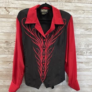 Blusa vintage Bob Mackie para mujer L usable arte bordado seda roja y negra - Imagen 1 de 10