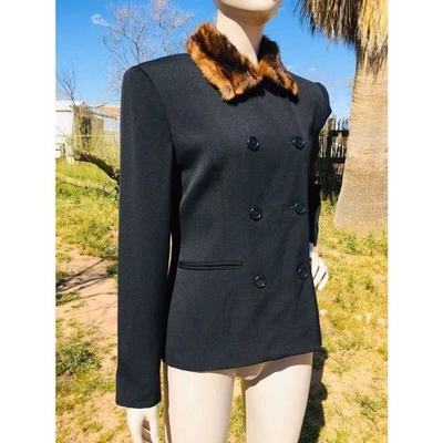 Vintage Ralph Lauren Wool Double Breasted Blazer Faux Mink Fur Collar Size 4 - Image 1 of 4