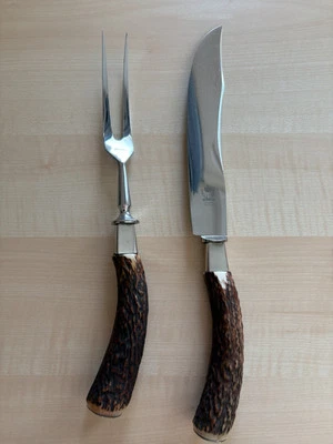 Tranchierbesteck von Hirschkrone, wunderschöne Griffe fast neu Solingen rostfrei - Bild 1 von 4