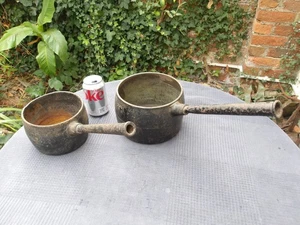 2 Antique Cast Iron Long Handle Saucepans J & J Siddon 3 Pint & Clark 6 Pint - Picture 1 of 24