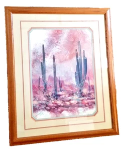 Adin Shade Watercolor Print "Superstition Sunrise" Southwestern Oak Frame 36x44 - Picture 1 of 16