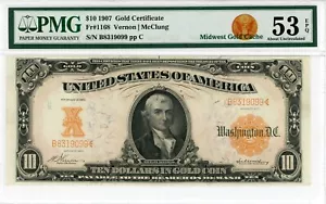 1907 $10 Gold Certificate Fr#1168 Vernon | McClung 53 EPQ PMG 1888555-066 - Picture 1 of 2