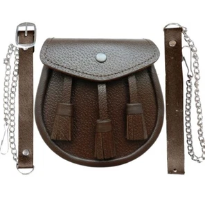 Kilt SPORRAN e cintura in PELLE marrone scozzese 3 nappe pelle sporran - Foto 1 di 1