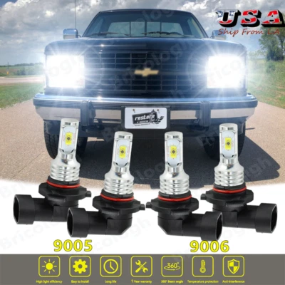 For Chevy C1500 2500 3500 1990-1998 6000K LED Headlight 4*Bulbs Hi/Lo Beam Combo - Image 1 of 4