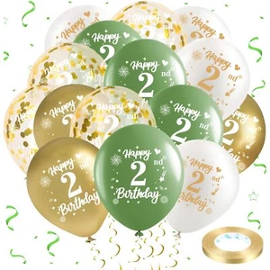 2nd Birthday Balloons 24Pcs Sage Green Gold Second Birthday Latex Balloons Co... - Picture 1 of 7