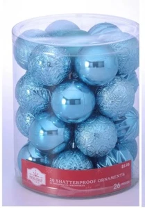 Holiday Time 60 mm Turquoise Shatterproof Ball Christmas Ornaments, 26 Count New - Picture 1 of 3