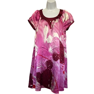 Vertigo Paris Sheath Dress Sz XS Satin Pink Boho Abstract Festival Artsy Hippie - Picture 1 of 12