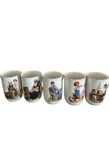 Norman Rockwell 1982 Porzellan Kaffee Tee Tassen Becher Goldrand 5er Set - Bild 1 von 14