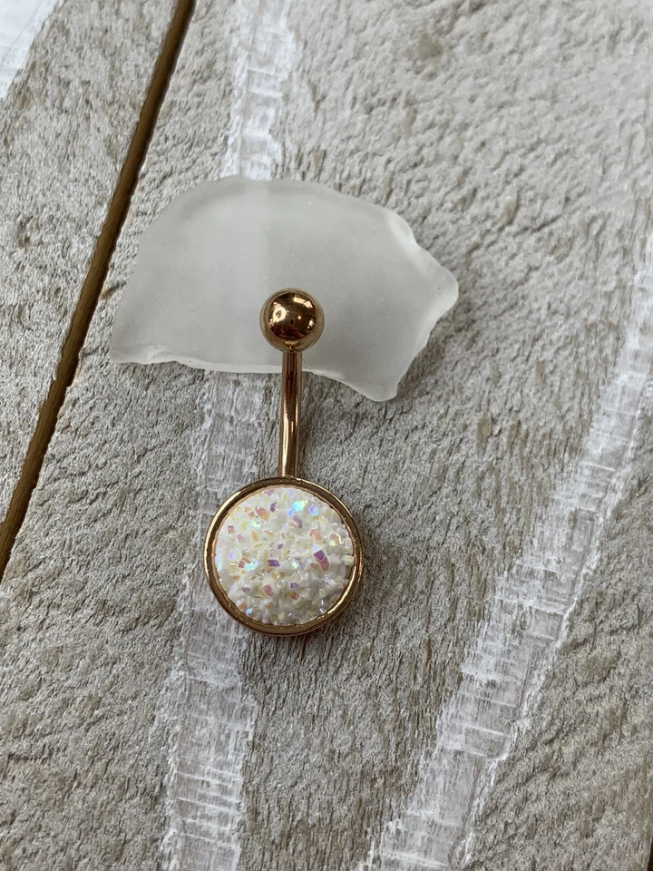 Anillo ombligo ombligo piedra druzy blanca chapado en oro rosa vendedor de EE. UU. nuevo Foto 1 de 1