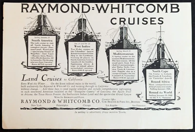 Publicidad original antiguo anuncio impreso Raymond Whitcomb Cruises Steamship 1927 Foto 1 de 2
