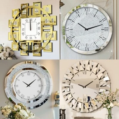 Large Silver/Gold Wall Clock Clear Mirrored Clock Fireplace Kithcen Living Room - image 1 of 4