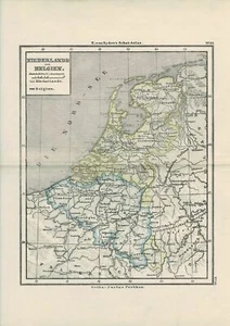 Mapa de Países Bajos y Bélgica, gráfico original 1876 - Imagen 1 de 1