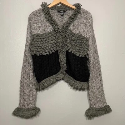 Kaktus Womens Size XL Gray Fringed Knitted Wool Shrug Cardigan Artsy Whimsigoth - Image 1 of 4