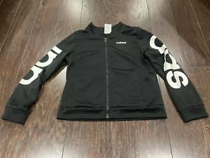 Adidas Kinder Jugend durchgehender Reißverschluss schwarz & weiß Trainingsjacke Spruch Größe Large - Bild 1 von 5