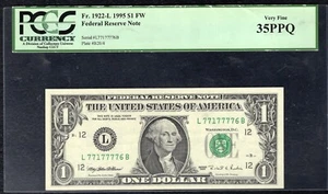 FR. 1922-L 1995 $1 FW FRN SAN FRANCISCO, CA “FANCY 7’s S/N” PCGS VERY FINE-35PPQ - Picture 1 of 2