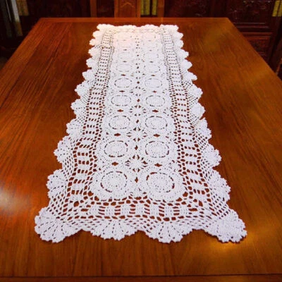 Rectangle Cotton Handmade Crochet Lace Table Runner Doily Wedding Party Decor - Image 1 of 4