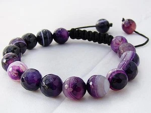 Pulsera de macramé para hombre todas las cuentas de piedra de ágata púrpura natural de 10 mm - Imagen 1 de 1