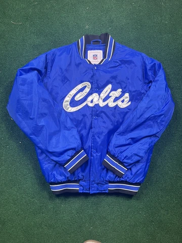 Men’s NFL Indianapolis Colts Script Logo Jacket sz M Blue White Cover