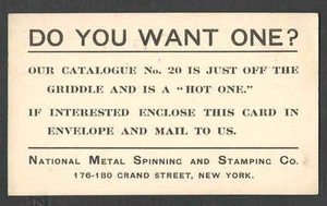 DATED 1914 PC NATIONAL METAL SPINNING & STAMPING CO NYC FOR CATALOGUE#20 - Picture 1 of 1