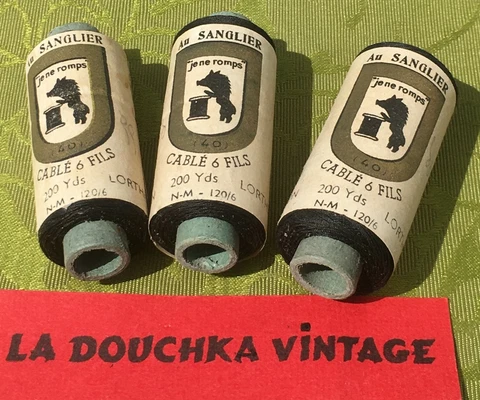 FRENCH 1900s BLACK COTTON THREAD~ LOT OF 3 SPOOLS ~548 METERS~MADE IN FRANCE~NEW Cover