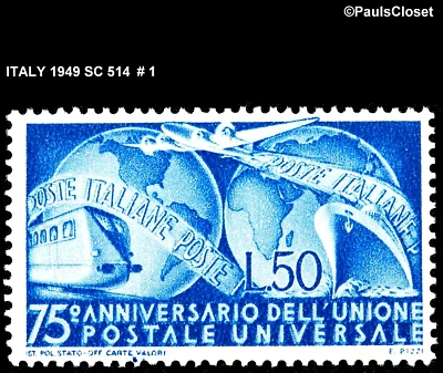 ITALY 1949 SC 514 75th ANN. OF UPU 50 l BRIGHT ULTRA MNH OG F/VF #1 - Image 1 of 2