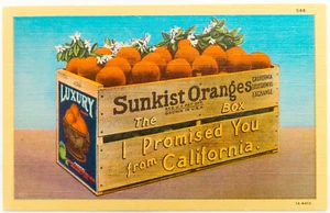 Caja de caja de lino vintage Sunkist Oranges California postal fruta comida granja CA - Imagen 1 de 2