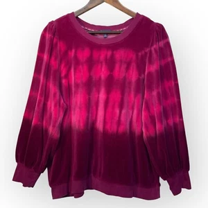 Democracy Velour Sweatshirt Women Size 2X Purple Ombre Crew Neck Puff Sleeve - Picture 1 of 12