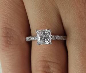 1 Ct Cathedral Pave Princess Cut Diamond Engagement Ring SI2 F Treated