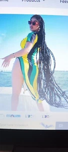 Jamaican colour,  Striped, High split, Mesh dress....Size....14-16 - Picture 1 of 6