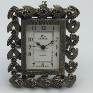 Vintage Cenere Tischuhr silberfarben 36 mm weißes Ziffernblatt rechteckiges Gehäuse neue Batterie - Bild 1 von 11
