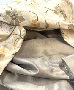 Matching Silk Embroidery and Solid Iridescent Beautiful 2 Pieces 3 Yards Total - Picture 1 of 14