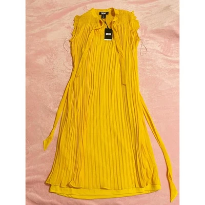 Maxi Vestido Largo Para Mujer DKNY Amarillo Sin Mangas Plisado Gasa Talla 12 Grande Foto 1 de 4