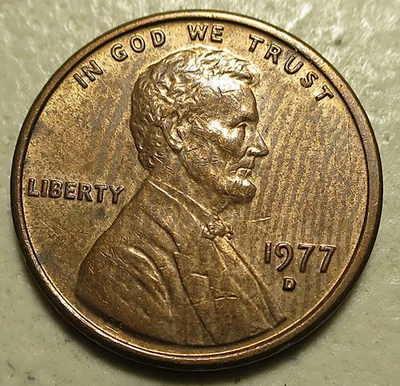 1977 D Lincoln Penny Striation Lines On Obverse - Image 1 of 2