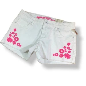 Arizona Jean Co Girls Shorts Sz 12.5 Plus Pink Embroidered Flowers White Shortie - Picture 1 of 4