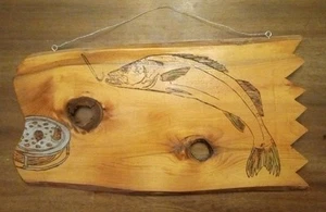 Arte popular americano rústico pez colgante de pared cabaña decoración peces 11x21" lucio Walleye - Imagen 1 de 12