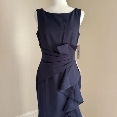 Eliza J Cascading Ruffle Boat Neck Sleeveless Formal Dress  Sz 6  navy   *1762 - Image 1 of 4
