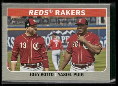 2019 Topps Heritage Combo Cards Reds Rakers - Joey Votto/Yasiel Puig Cincinnati - Image 1 of 2